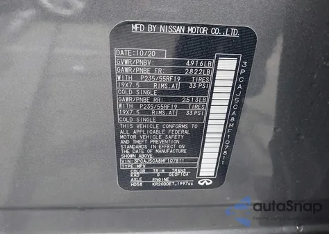 2021 Infiniti Qx50 Essential из США, поврежденный, VIN 3PCAJ5CA8MF107811